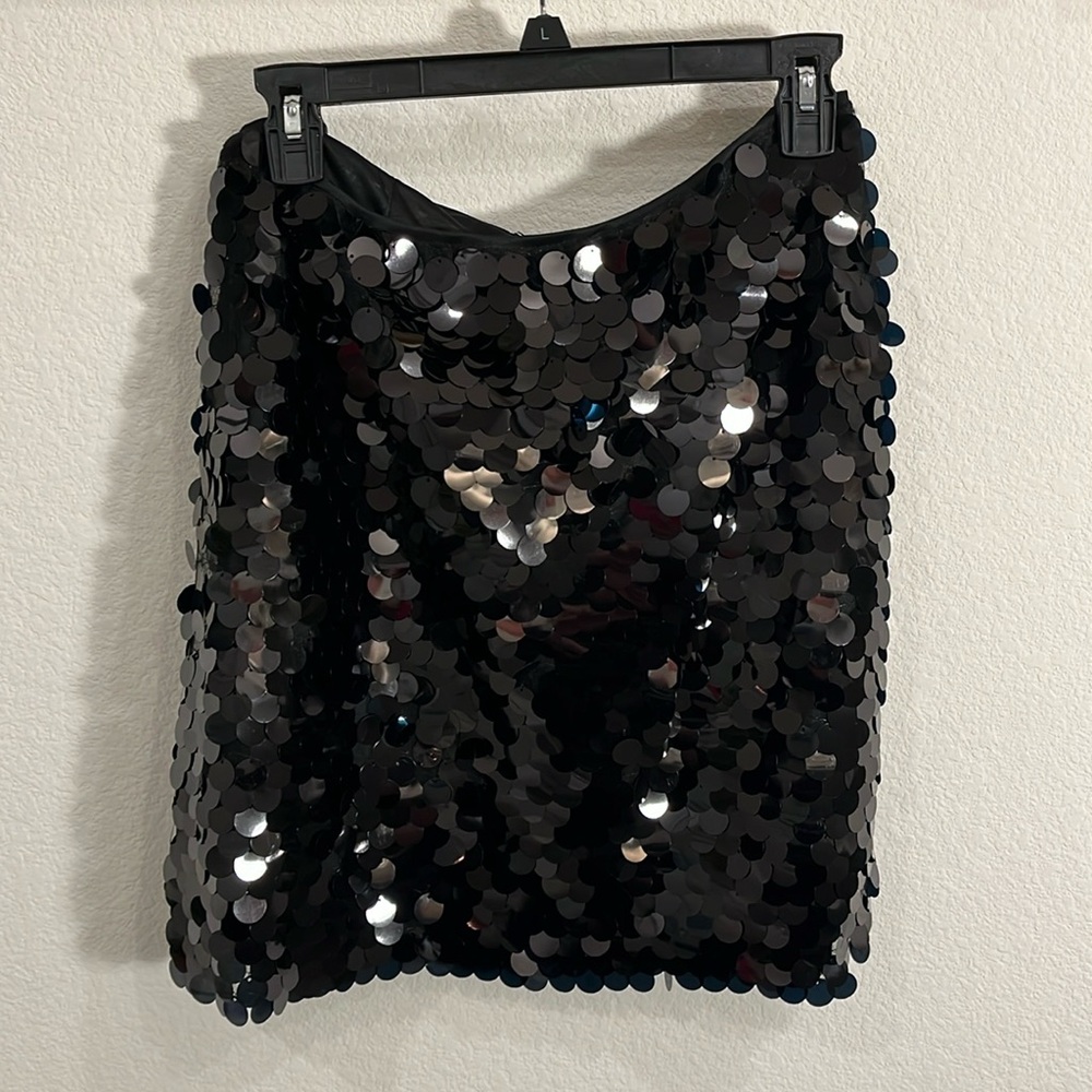 RACHEL ZOE BLACK LARGE SEQUINED MINI SKIRT! NWT large